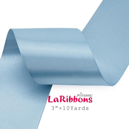 LaRibbons Light Blue Satin Ribbon 3 Inch 10 Yards Double Faced Luxury Baby Blue Silk Ribbon for Gift Wrapping Flower Bouquets Bow Christmas Wedding Party Decoration - Crafty Corner
