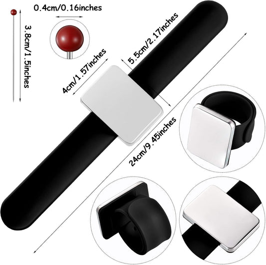 Magnetic Wrist Sewing Pincushion with 100 Pieces 1.5 Inch Ball Head Sewing Pins Set Wrist Magnetic Pin Holder Gift Supplies(Black)