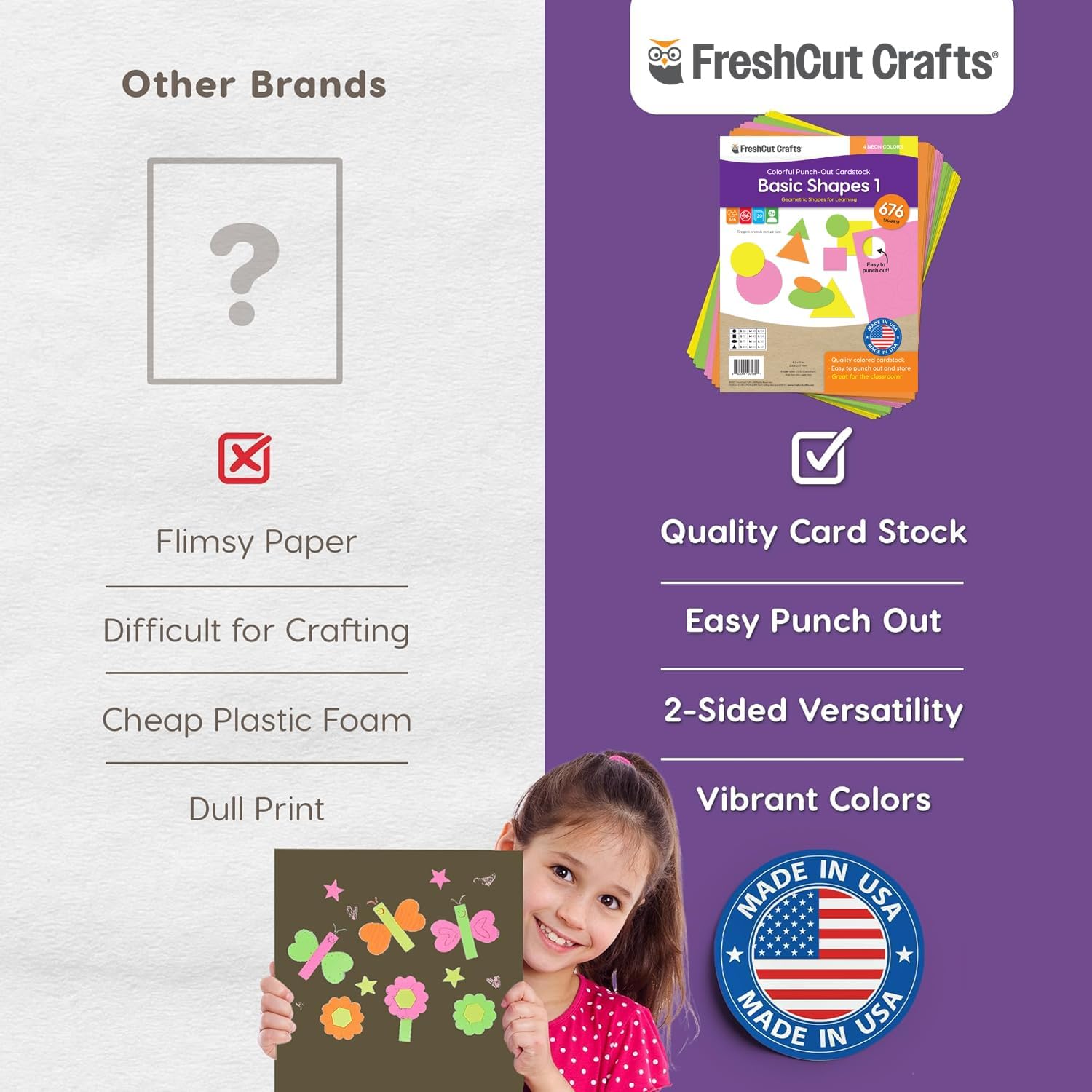Basic Shapes 1: Circles, Triangles, Squares, Ovals, 676 Pieces US Made Card Stock Punch Out Geometric Shapes in 3 Sizes and 4 NEON Colors for Math, Pattern Play and DIY Crafting - Crafty Corner