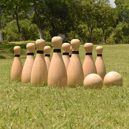 NI-ROU Outdoor Giant Lawn Bowling Games Rubber Wooden Lawn Set Fun Sports Games Outside or Indoor for Family Adults and Kids Backyard Skittles Carrying Bag with 10 Pins and 2 Balls