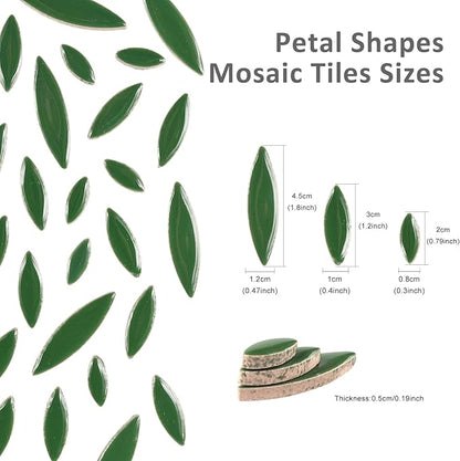 Artspac Petal Ceramic Mosaic Tiles for Crafts, 200g Green Leaf Tiles Mosaic Pieces for Mosaic Craft Supplies,Garden Art Decor