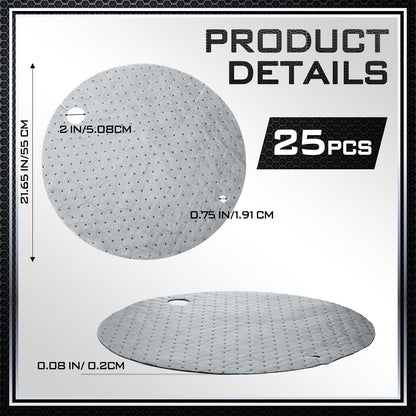 Frienda 25 Pcs Drum Top Absorbent Pads for 55 Gallon Drums Barrel Oil Absorbent Pads Mat 22 Inch Diameter Lid Oil Mat with Bungs 0.75 Inch Diameter and 2 Inch Diameter, Gray