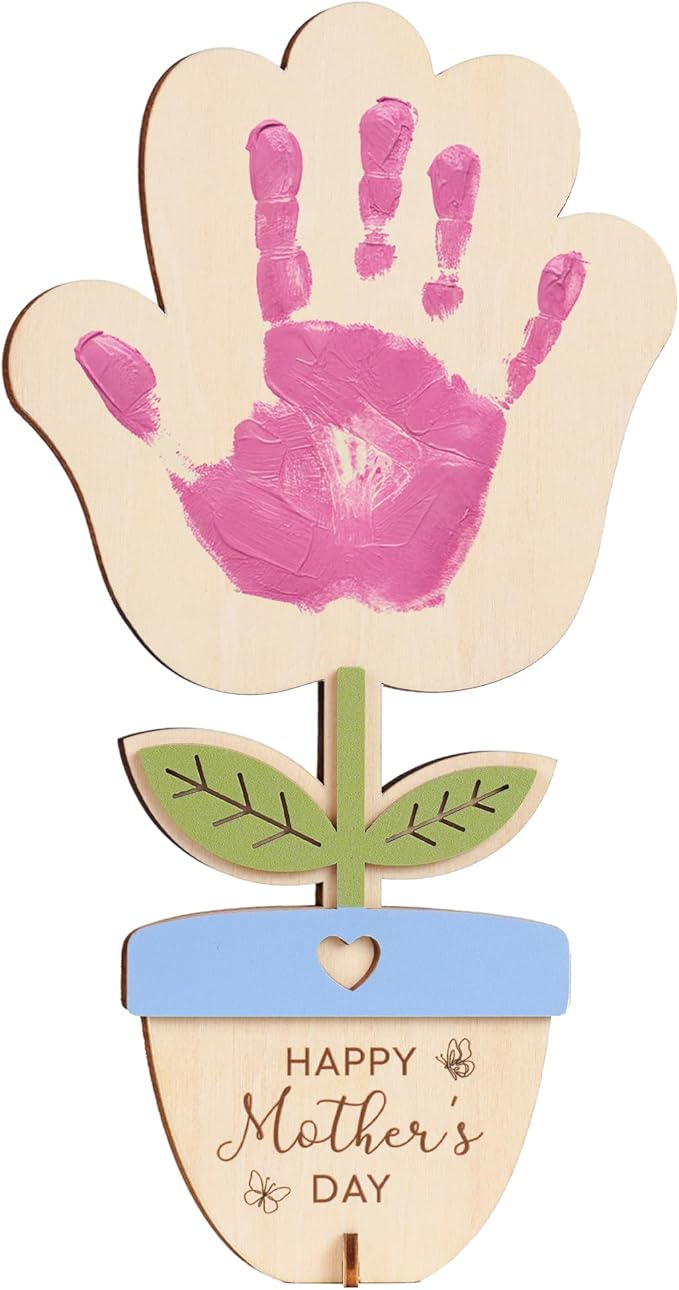 HYPERI DIY Mothers Day Crafts for Kids Handprint Art, Handprints Wooden Rose Flower Bouquet, Mothers Day Gifts for Mom from Kids, for Grandma from Grandkids, Mothers Day Keepsake Craft (Pot)
