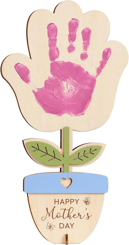 HYPERI DIY Mothers Day Crafts for Kids Handprint Art, Handprints Wooden Rose Flower Bouquet, Mothers Day Gifts for Mom from Kids, for Grandma from Grandkids, Mothers Day Keepsake Craft (Pot)