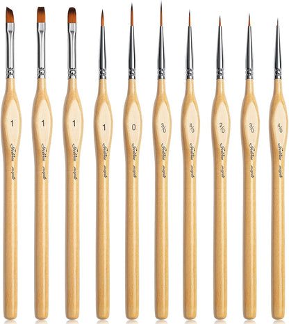 Golden Maple Miniature Paint Brushes 10pcs Detail Paint Brushes Flat Angle Filbert Fine Detail Brush Set for Acrylic, Watercolor, Miniature Models