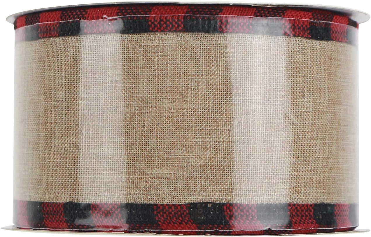 MEEDEE Burlap Christmas Ribbon Wired Burlap Ribbon 2.5 Inch 10 Yards Fall Burlap Ribbon with Red and Black Buffalo Check Edging Wired Plaid Burlap Ribbon for Christmas Tree, Wreath Making - Crafty Corner