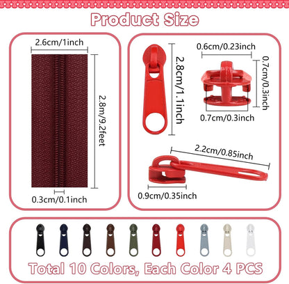 DOITEM 31 Yards 10 PCS Sewing Zippers #3 Nylon Coil Zippers Assorted Zipper for Sewing with 40 Zipper Sliders for DIY Tailor Sewing Crafts Supplies, 10 Colors