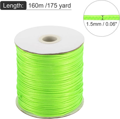 MECCANIXITY Waxed Cord 1.5mm Waxed Polyester Cord 175 Yard Wax String for Bracelet Making,Necklaces, Beading,Jewelry Making and DIY Crafts(Bright Green)