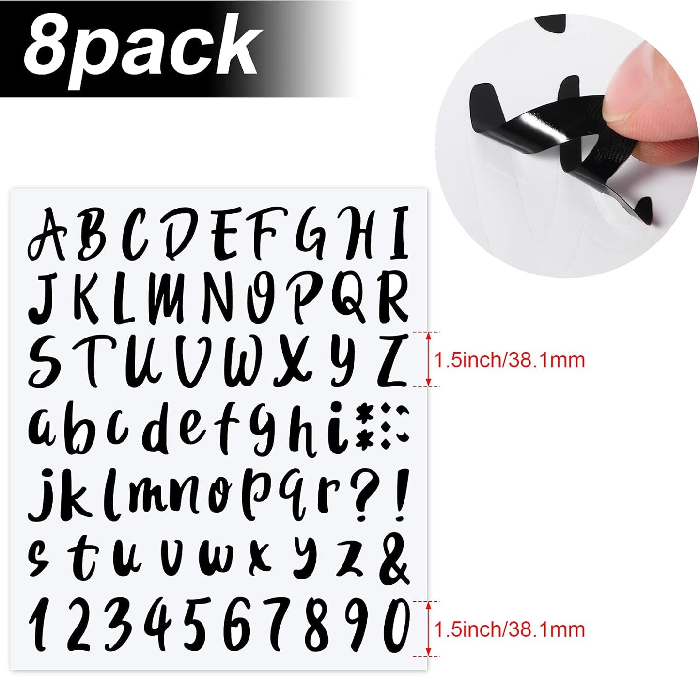 Outus 576 Pieces 8 Sheets Letters Stickers Self Adhesive Vinyl Letter Alphabet Number Stickers Mailbox Numbers Sticker, Decals for Classroom Decor, Sign, Door(Black,1.5 Inch)