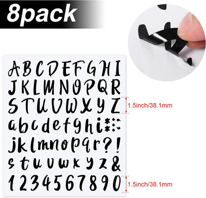 Outus 576 Pieces 8 Sheets Letters Stickers Self Adhesive Vinyl Letter Alphabet Number Stickers Mailbox Numbers Sticker, Decals for Classroom Decor, Sign, Door(Black,1.5 Inch)