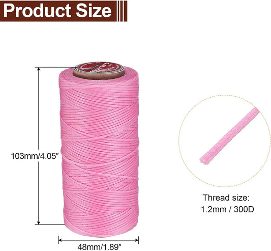 uxcell Flat Leather Sewing Waxed Thread, 140m / 153 Yards Polyester Wax String, 300D Wax Stitching Cord for Leather Crafts, Bookbinding, Bracelets Braided, Peach Pink