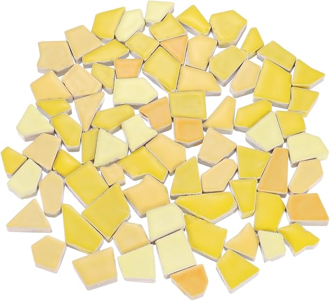 uxcell 500g/1.1LB Irregular Ceramics Mosaic Tiles, 1.3-2 cm Bulk Stained Ceramic Mosaic Pieces Stones Mosaic Kits for DIY Art Craft Projects Home Decor, Mixed Yellow