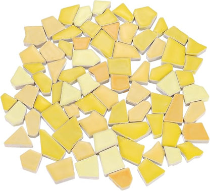 uxcell 500g/1.1LB Irregular Ceramics Mosaic Tiles, 1.3-2 cm Bulk Stained Ceramic Mosaic Pieces Stones Mosaic Kits for DIY Art Craft Projects Home Decor, Mixed Yellow