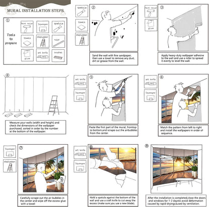 AFZEVEB-3D Landscape Wallpaper seafront verandahs Wall murals for Bedroom 114"x74"(Not Peel and Stick)