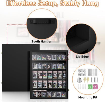 Mlikero Baseball Card Display Case, 35 Graded Card Display Frame Lockable, Trading Card Display with UV Protection Sports Card Display Case for Baseball Cards, Football Cards, Sports Cards