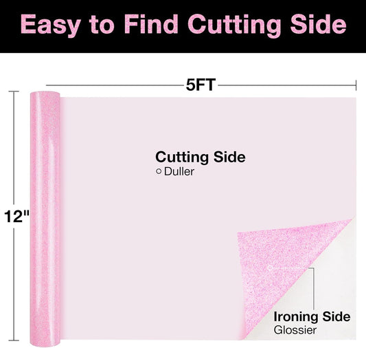 TORC Pink Glitter HTV Heat Transfer Vinyl Roll 12 inch x 5 ft Iron on Vinyl for T Shirts Crafts