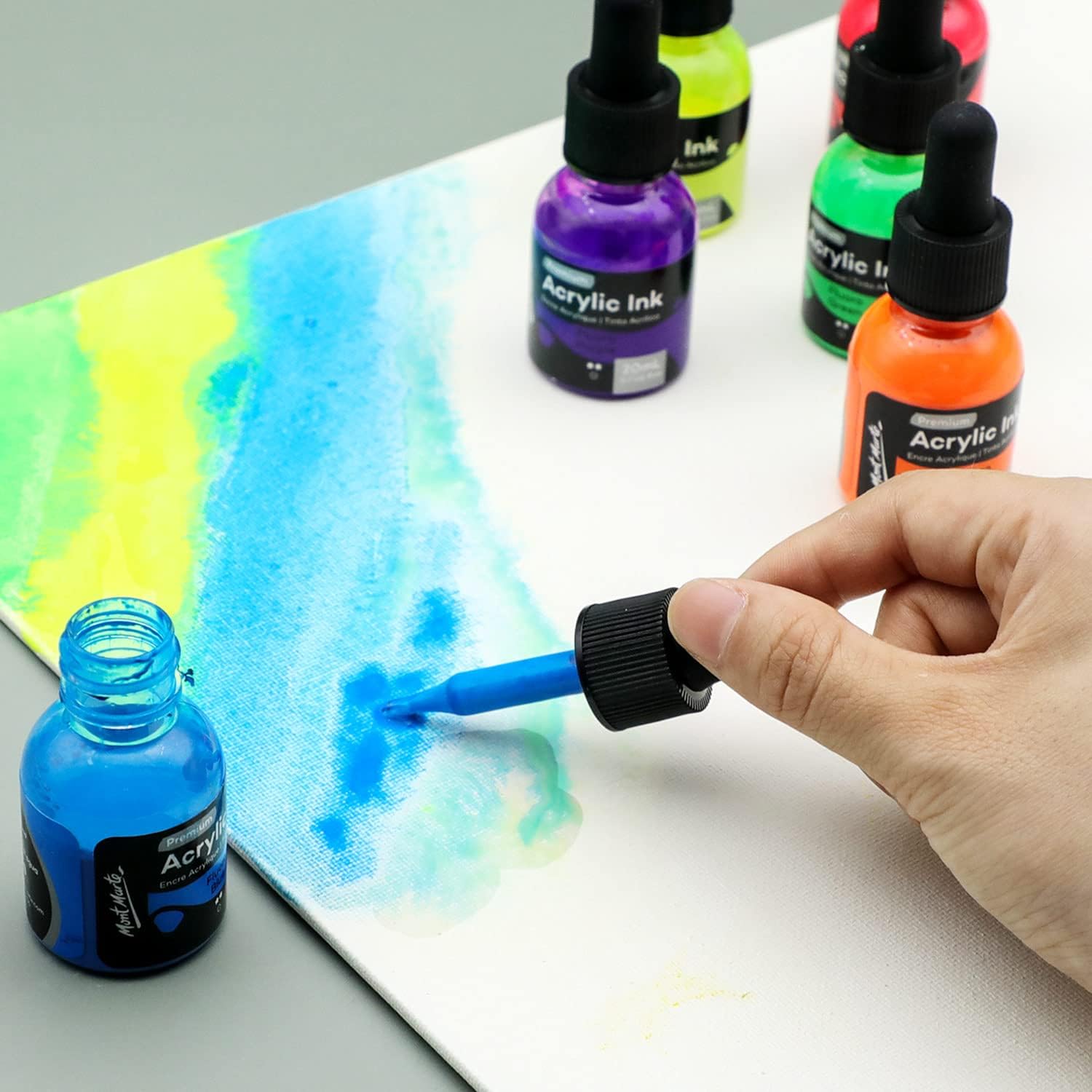 Mont Marte Acrylic Ink Premium 6pc x 20ml (0.7 US fl.oz), Acrylic Inks for Artists, Fluoro Colors, Ideal for Air Brush, Pouring Art, Scrapbooking, Ink Drawing, Mixed Media - Crafty Corner