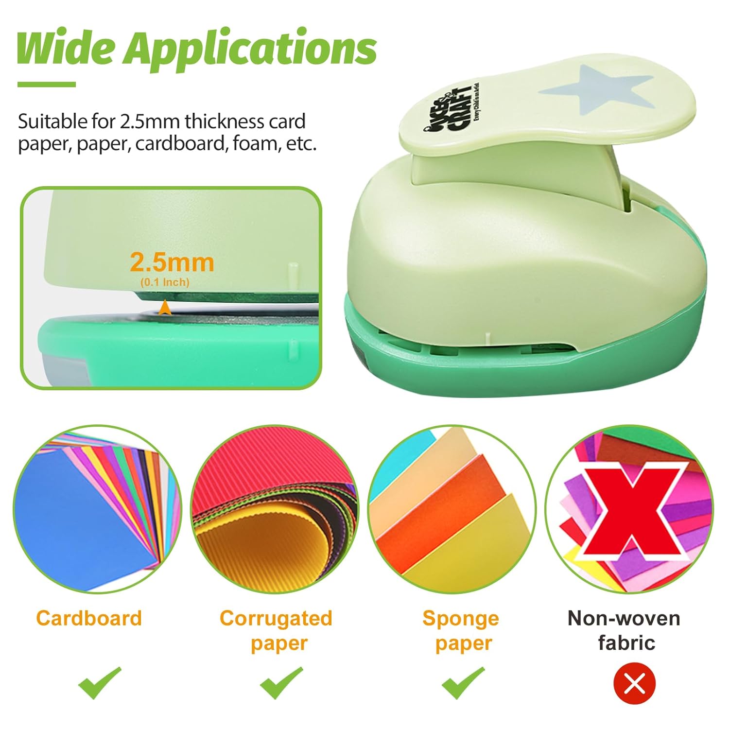 UCEC Star Hole Paper Punch, Star Lever Puncher for Crafts, 1 Inch Craft Punch, 5/8 inch Hole Punch Shape, 3/8 inch Paper Punch for Crafting - Crafty Corner