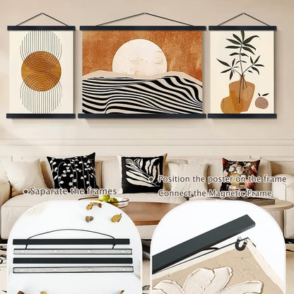 Artmag Magnetic Poster Hanger Frame, 11x14 11x17 Light Wood Wooden Magnet Canvas Artwork Print Poster Hangers Frames Hanging Kit (Black, 11")