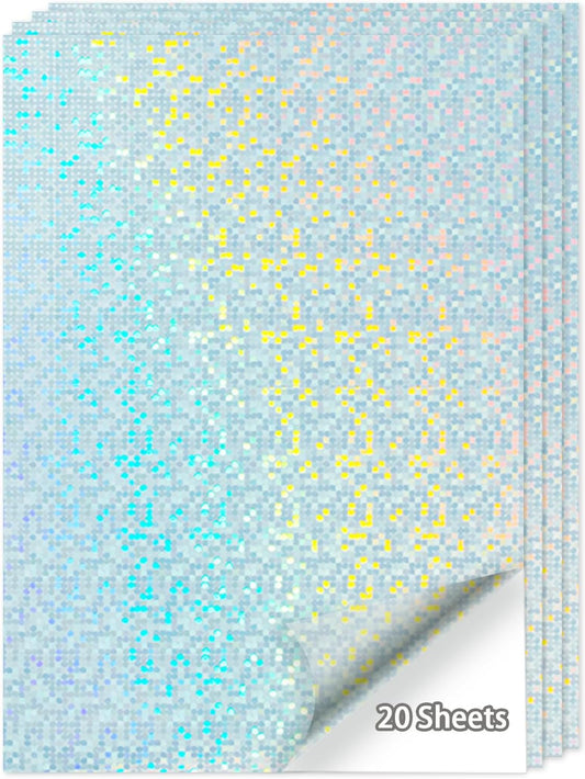 20 Sheets Printable Holographic Sticker Paper,11 x 8.5 Inches Printable Waterproof Paper Rainbow Vinyl Sticker Paper for Inkjet or Laser Printer（Laser bubble pattern）