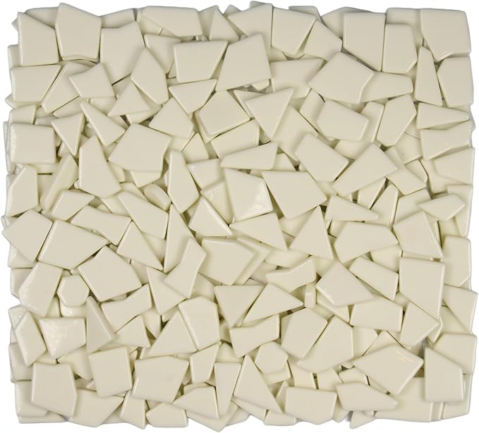 Irregular Glass Mosaic Tiles Bulk 500g Glossy and Iridescent Mosaic Glass Tiles for DIY Projects and Arts and Crafts Solid Colors and Mixes (Glossy Ivory)