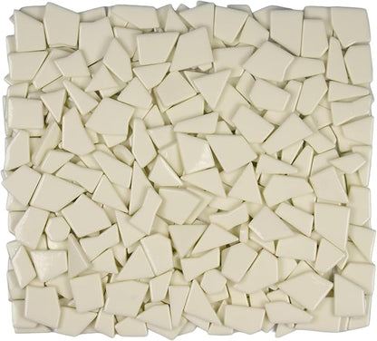 Irregular Glass Mosaic Tiles Bulk 500g Glossy and Iridescent Mosaic Glass Tiles for DIY Projects and Arts and Crafts Solid Colors and Mixes (Glossy Ivory)