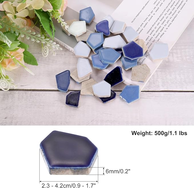 uxcell 500g/1.1LB Irregular Ceramics Mosaic Tiles, 2.3-4.2 cm Bulk Stained Ceramic Mosaic Pieces Stones Mosaic Kits for DIY Art Craft Projects Home Decor, Mixed Blue