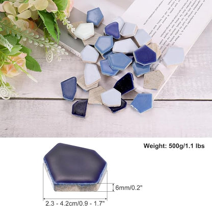 uxcell 500g/1.1LB Irregular Ceramics Mosaic Tiles, 2.3-4.2 cm Bulk Stained Ceramic Mosaic Pieces Stones Mosaic Kits for DIY Art Craft Projects Home Decor, Mixed Blue