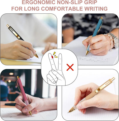Linbsunne Ballpoint Pens Black Medium Point 1mm with Super Soft Grip Ball Point Pen for Men Women Retractable(gold-6x2 pcs)