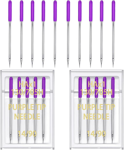 YICBOR Sewing Machine Needles, Universal Regular Point Flat Shank Sewing Needles HAX1 130/705H Compatible with Singer, Brother, Janome, Pfaff and Other Brand Sewing Machine (Purple Size 14-2pack)