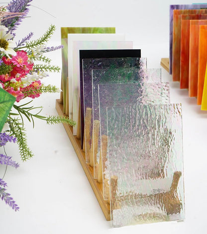 Lanyani 26 Sheets Sparkly Iridescent Stained Glass Sheets Variety Assortment Pack, Opaque Shimmery Art Glass Sheets for Mosaic DIY Glass Crafts,4x6 inches