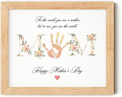 TwoDays Mother's Day Handprint Gift from Kids - DIY Keepsake Craft for Mom & Grandma, Family Activity Handprint & Flower Kit, Great Gift for Mother’s Day (8" X 10", Wood Frame)
