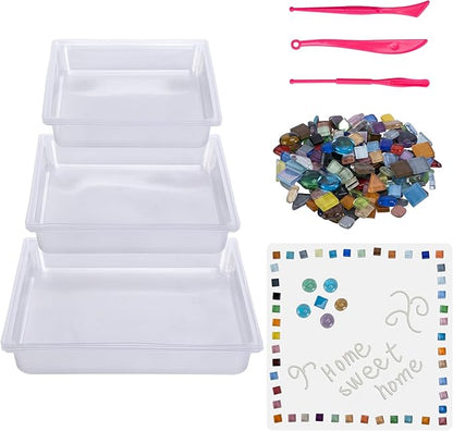 Mizelu 14 Pcs Square Stepping Stone Mold Kit, Includes Concrete Mold Mosaic Tiles and Carving Tools, 3 Size Garden DIY Stone Molds for Outdoor Walkways Pavement Decoration (No Concrete Mix)
