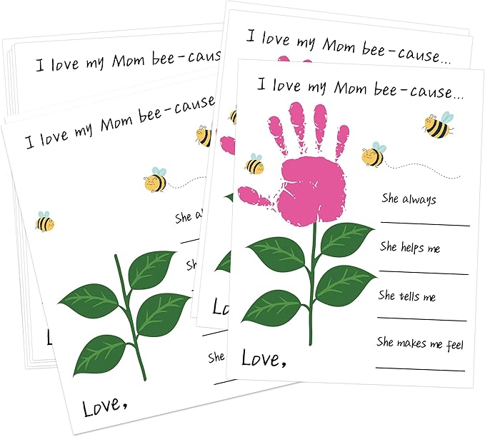 10 Pack Mothers Day Flower Handprint Art Greeting Cards for Mom from Daughter Son Husband Teacher, Baby Handprint Kit, Mothers Day Crafts for Class Family Kindergarten, Mom Birthday Gifts