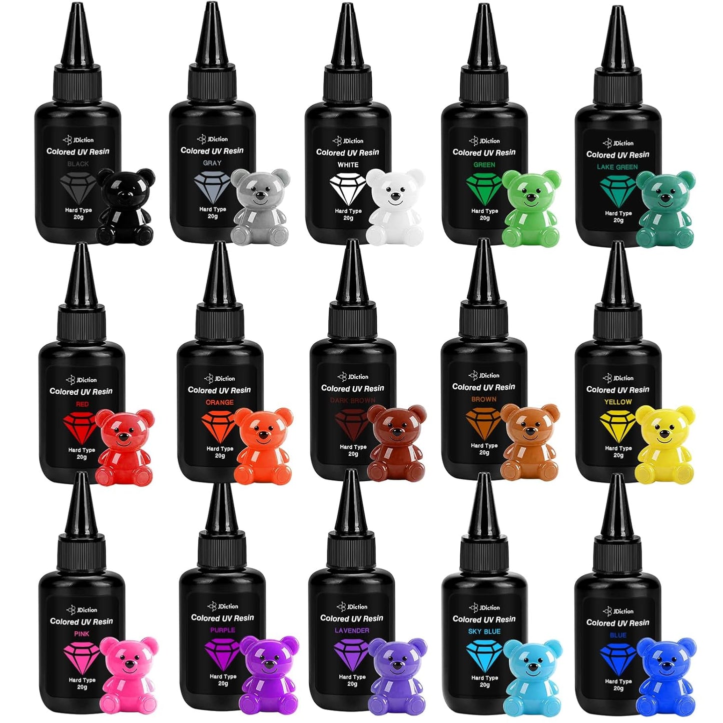 JDiction 15 Colors UV Resin, Odorless Hard Solid Colored UV Resin for Jewelry Making, Casting and Coating, Crafts and Decoration(20g Each)