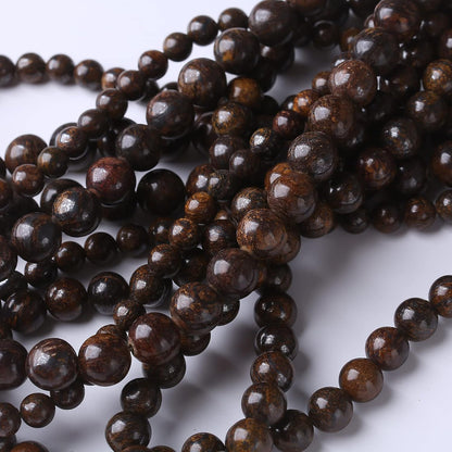 32PCS 12MM Natural Bronze Stone Beads Round Loose Stone Beads for Jewelry Making DIY Energy Stone Healing Power Bracelet 15"