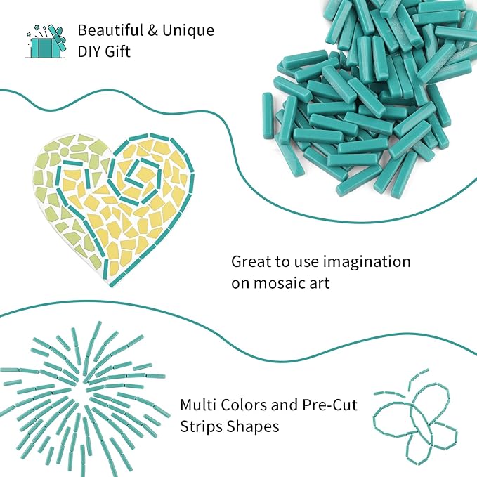 Youway Style Strips Mosaic Tiles for Crafts Bulk,150g Teeal Mosaic Glass Pieces for Crafts DIY Mosaic Art Decor,Mosaic Kit Supplies