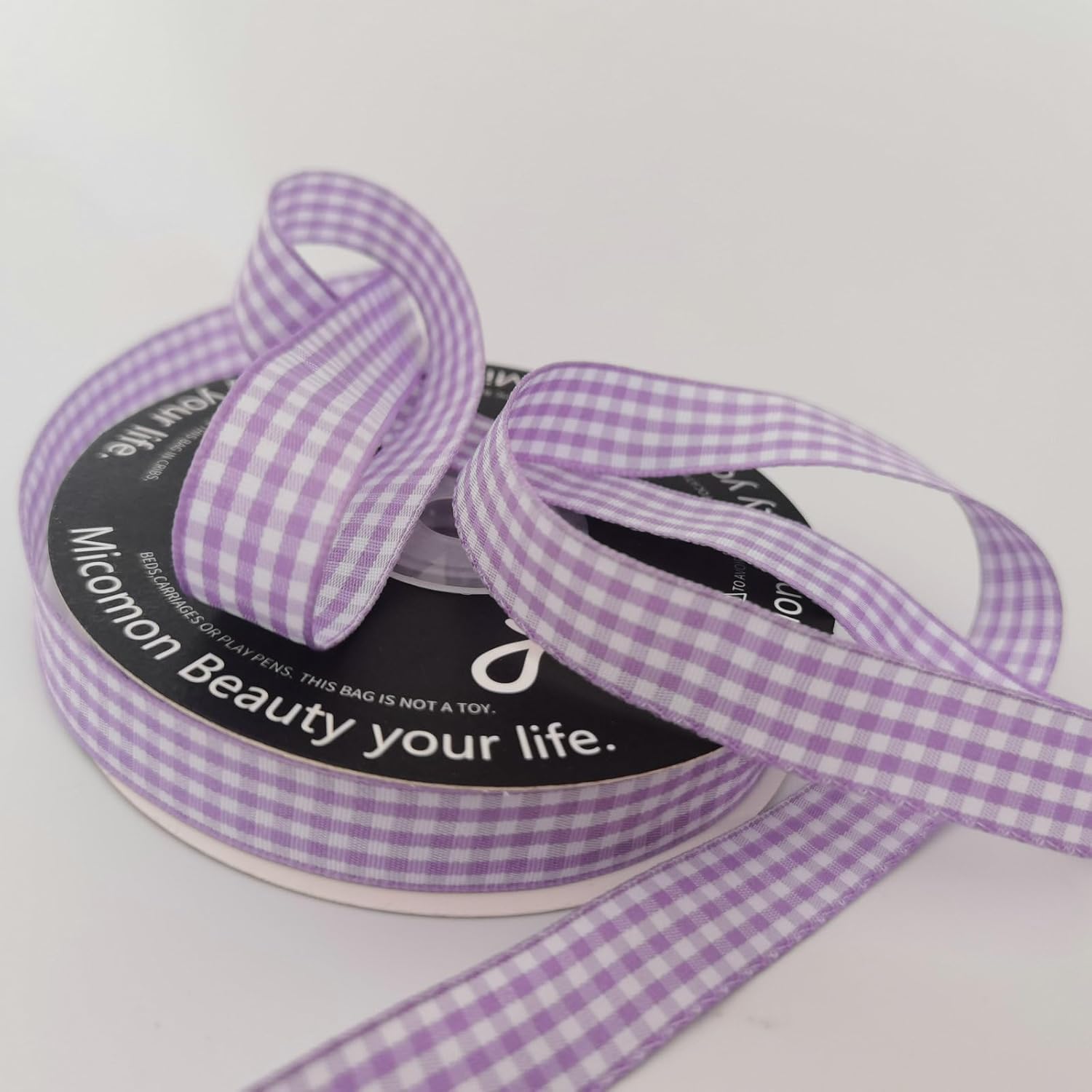 Purple Gingham Plaid Checked Ribbon 25 Yards Each Roll 100% Polyester (5/8",Purple) - Crafty Corner