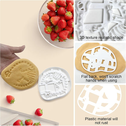 4 Pcs Dinosaur Cookie Cutters Dinosaur Skeleton Fossil Cookie Cutters Stegosaurus T-Rex Tanystropheus Triceratops Bone Fossil Mold for Stamp Baking Dinosaur Biscuits Enthusiasts