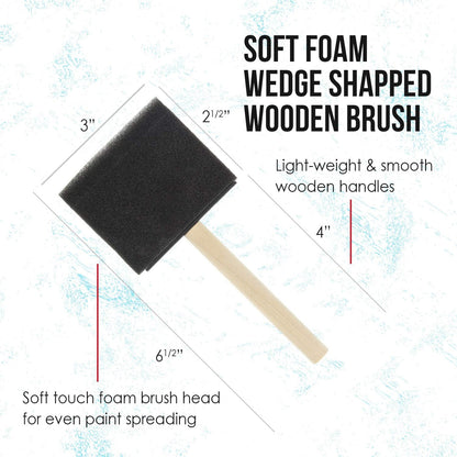 US Art Supply 3 inch Foam Sponge Wood Handle Paint Brush Set (Value Pack of 15) - Lightweight, durable and great for Acrylics, Stains, Varnishes, Crafts, Art