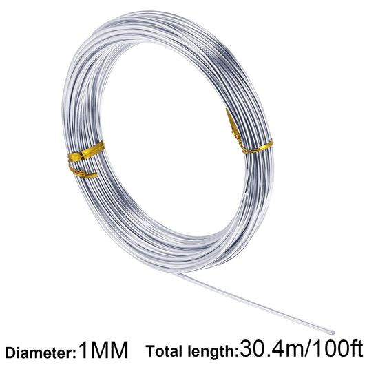 TecUnite Aluminum Craft Wire for Sculpting Bendable Metal Beading Wire for DIY Jewelry Making (1 Roll,Silver,30.4 m x 1 mm)