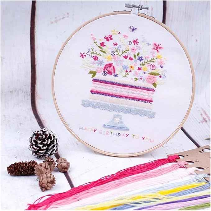ZQB Haven Needle Point Kits Adults Full Range of Starter Including Instructions Stamped Cloth with Pattern Hoop Color Threads and Tools Art Projects(Flowers 3)