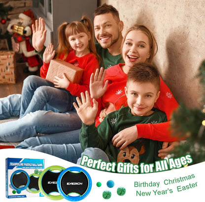 EVERICH TOY Trampoline Paddle Ball Set with 2 Bouncy Paddles & 4 Balls - Soft Foam Design for Kids Play Indoor Outdoor Beach Backyard Lawn - Great Gift Idea for Boys & Girls