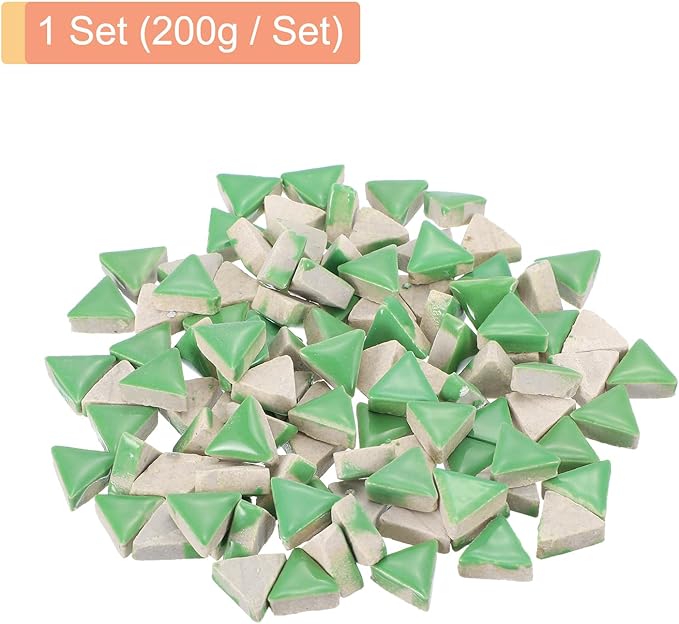 MECCANIXITY 200g Ceramic Mosaic Tiles for Crafts Bulk, Triangle Green Ceramic Tiles for Mosaic Kits Garden Stepping Stone Cup Mat