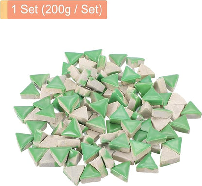 MECCANIXITY 200g Ceramic Mosaic Tiles for Crafts Bulk, Triangle Green Ceramic Tiles for Mosaic Kits Garden Stepping Stone Cup Mat