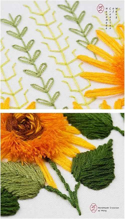 ZQB Haven Needle Point Kits Adults Full Range of Starter Including Instructions Stamped Cloth with Pattern Hoop Color Threads and Tools Art Projects(Sunflower Florals)