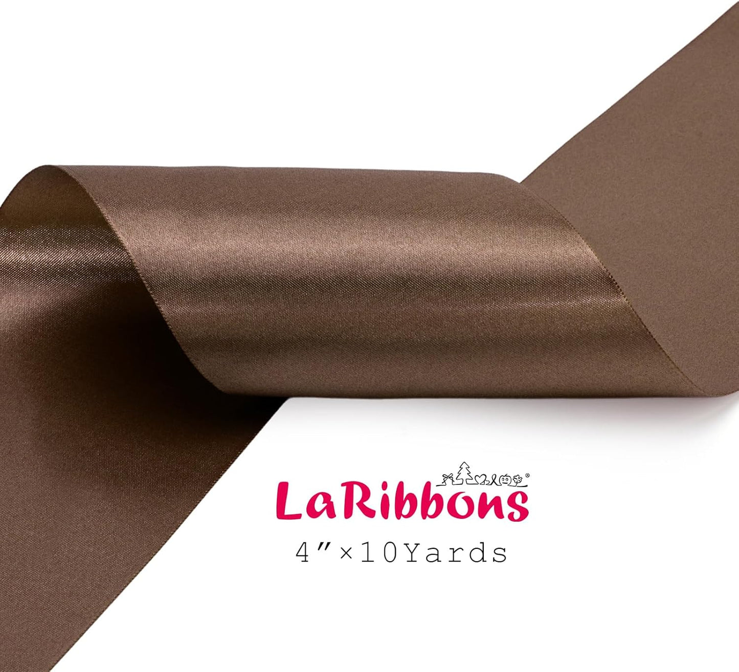 LaRibbons Brown Satin Ribbon 4 Inch 10 Yards Double Faced Luxury Mocha Silk Ribbon for Gift Wrapping Flower Bouquets Bow Christmas Wedding Party Decoration - Crafty Corner