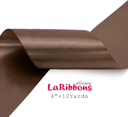 LaRibbons Brown Satin Ribbon 4 Inch 10 Yards Double Faced Luxury Mocha Silk Ribbon for Gift Wrapping Flower Bouquets Bow Christmas Wedding Party Decoration - Crafty Corner