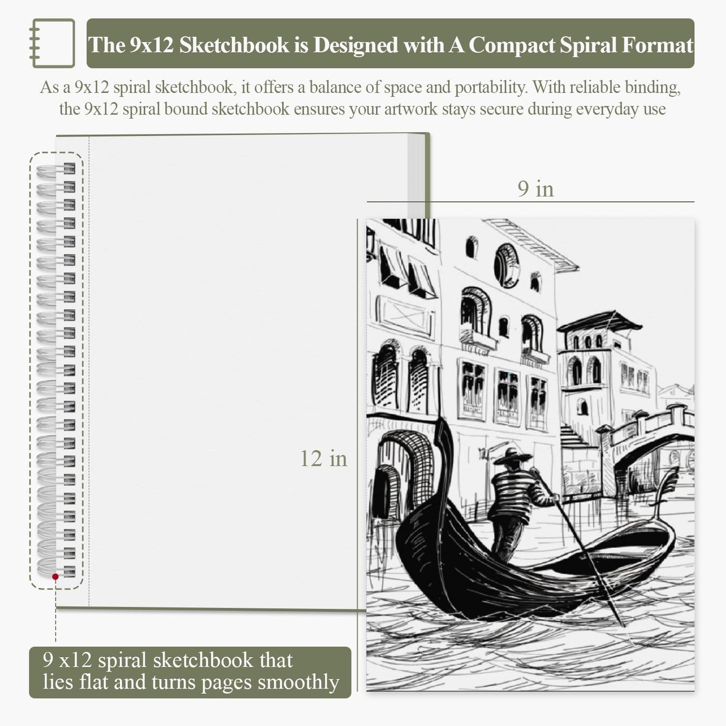 9 x 12 Sketchbook, 68lb/100gsm Sketch Pad 100 Sheets Spiral Bound Acid Free Drawing Paper with Hard Cover Art Paper for Drawing and Painting for Graphite Pencil, Charcoal, Pastels, for Kids & Adults