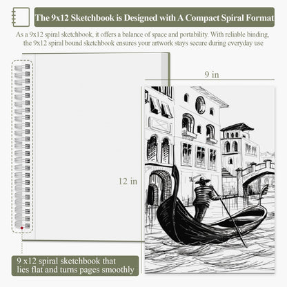 9 x 12 Sketchbook, 68lb/100gsm Sketch Pad 100 Sheets Spiral Bound Acid Free Drawing Paper with Hard Cover Art Paper for Drawing and Painting for Graphite Pencil, Charcoal, Pastels, for Kids & Adults